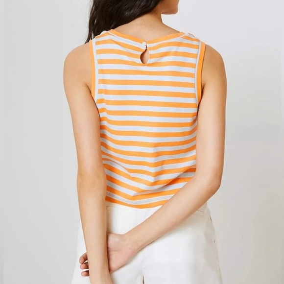 Anthropologie Maeve Sleeveless Cropped Blue+White Striped Sleeveless Top Size M - Picture 7 of 8